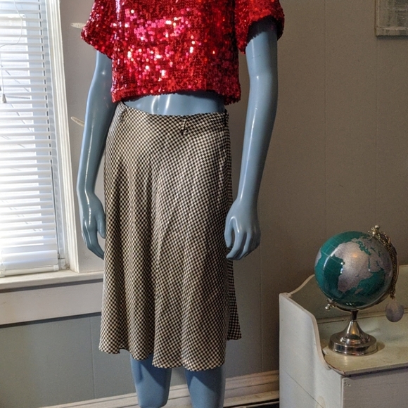 RL Collection Silk Houndstooth Midi Skirt - Picture 1 of 7